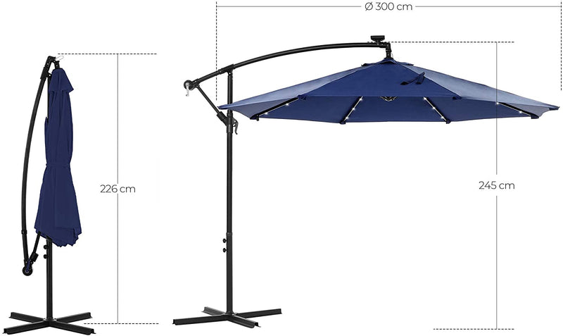 Parasol à LED déporté bleu nuit "Tabatinga"